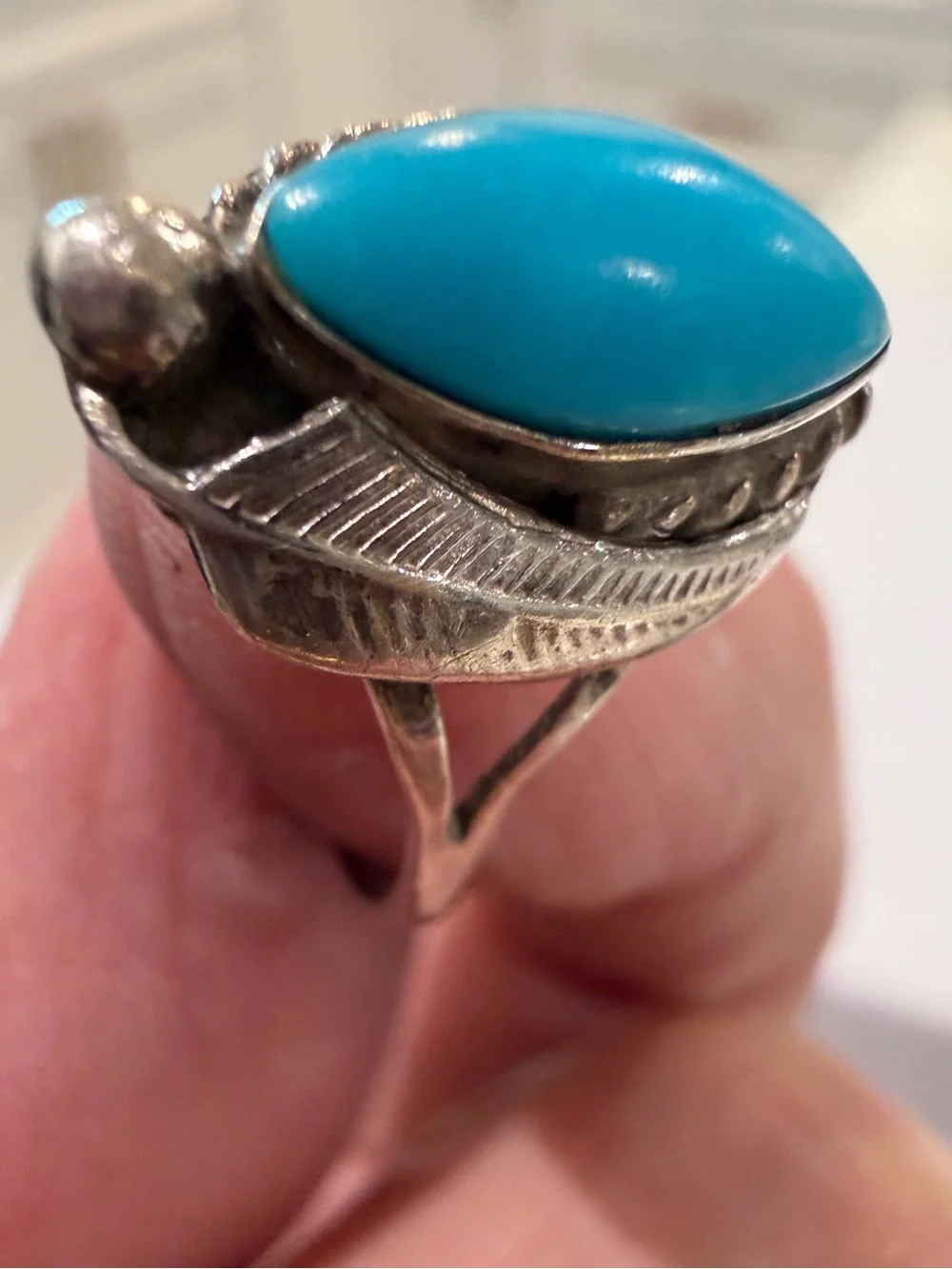Vintage Running Bear Sterling Silver Sleeping Beauty Turquoise Ring 1.9g Sz 5.5